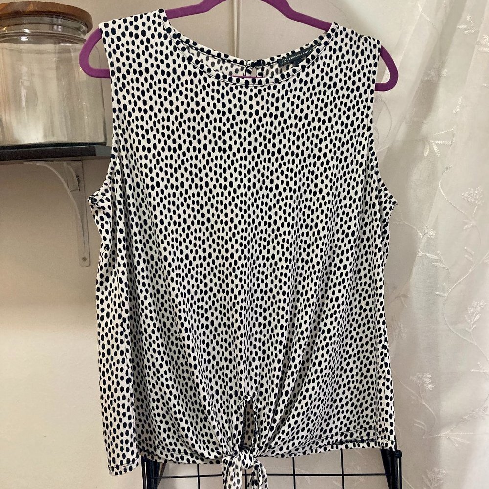 Adrianna Papell Black White Geometric Tie-Front Blouse L